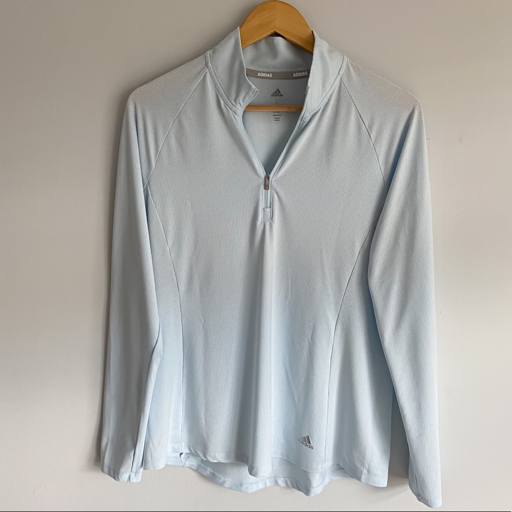 Adidas Women's Light Blue Workout Zip up Long Sleeve Shirt